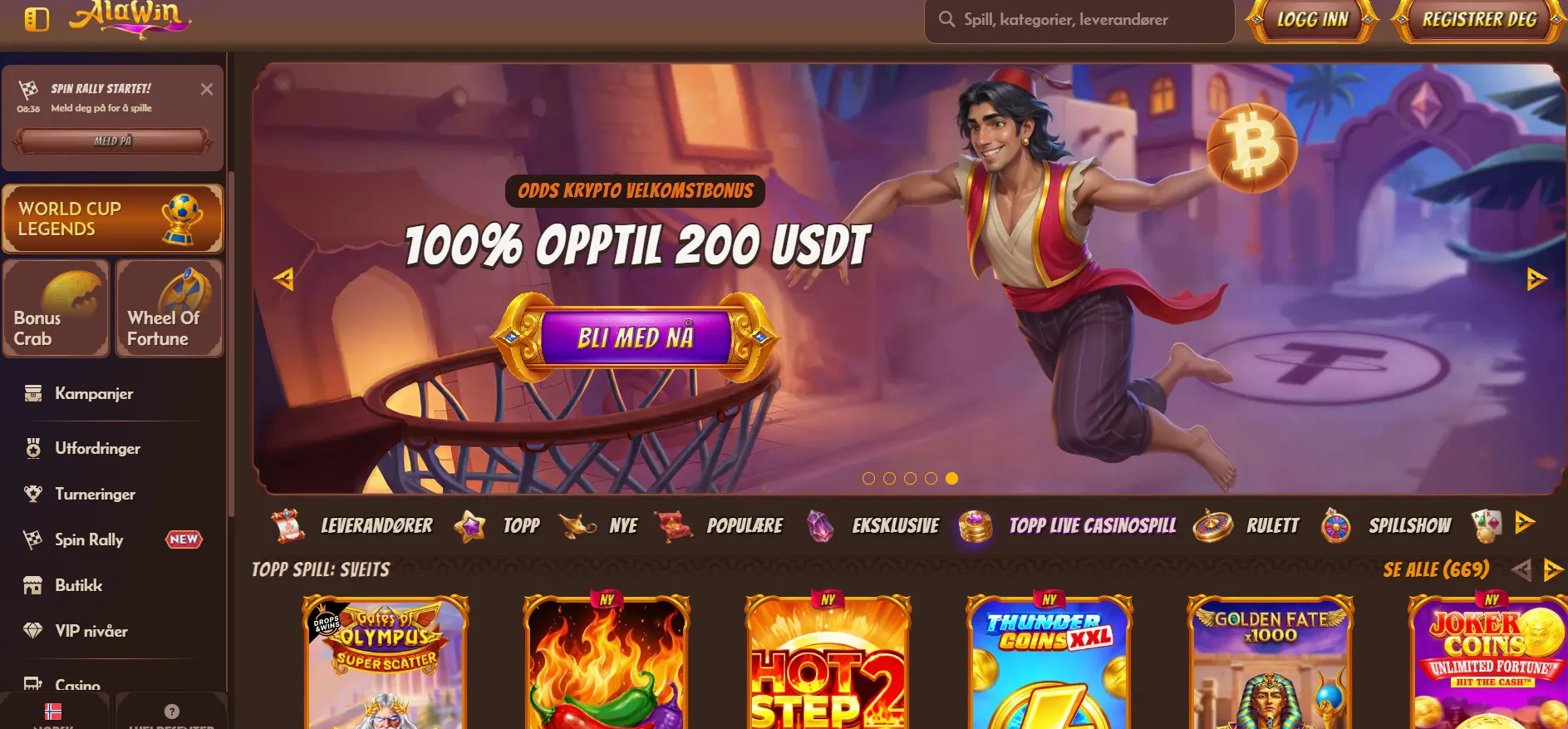 Alawin Casino med kryptobonus og utvalg av spilleautomater