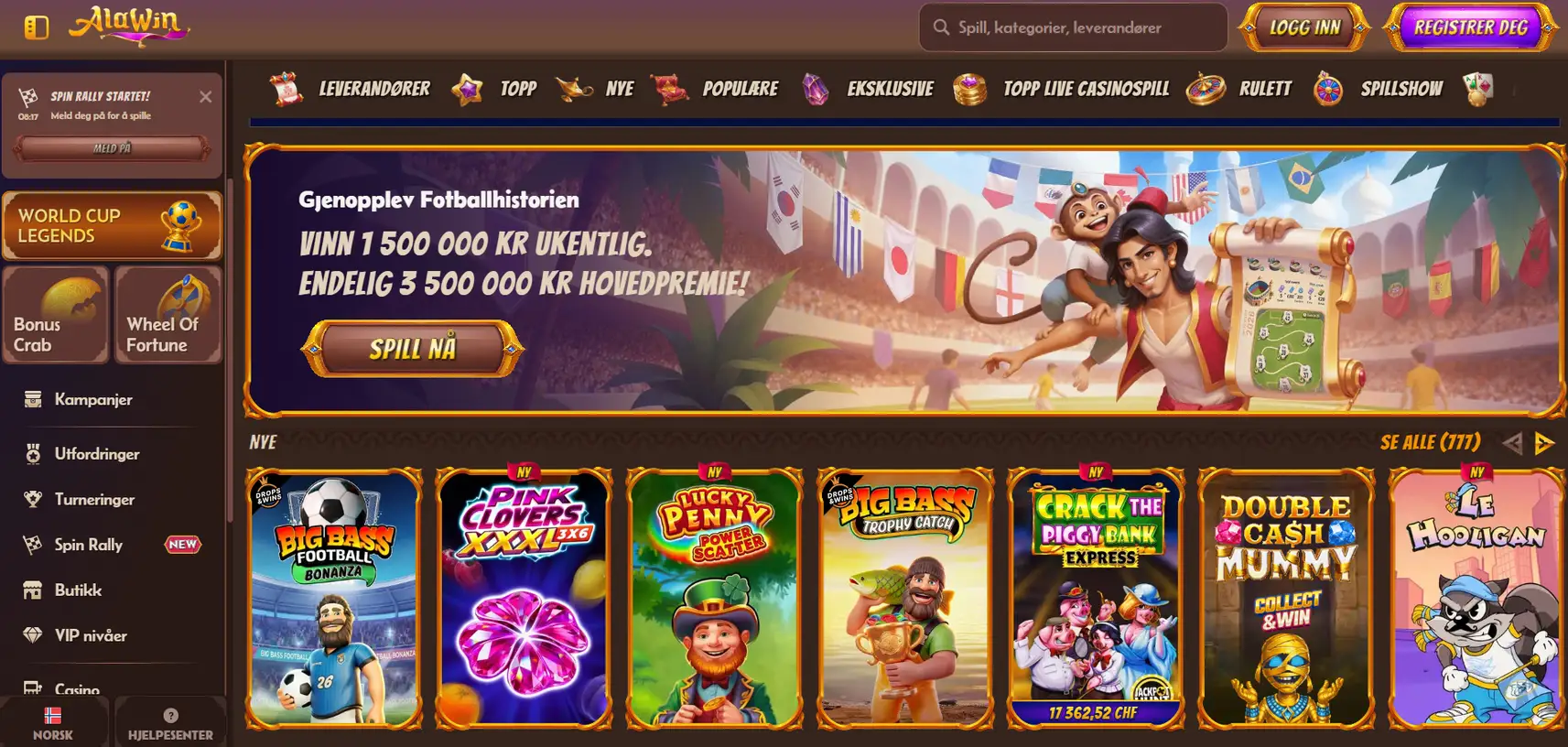 Alawin Casino med velkomstpakke og populære casinospill
