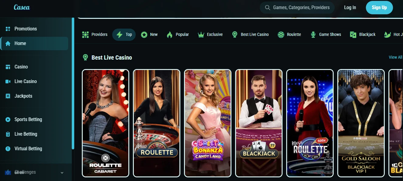 Casea Casino med utvalg av live casinospill