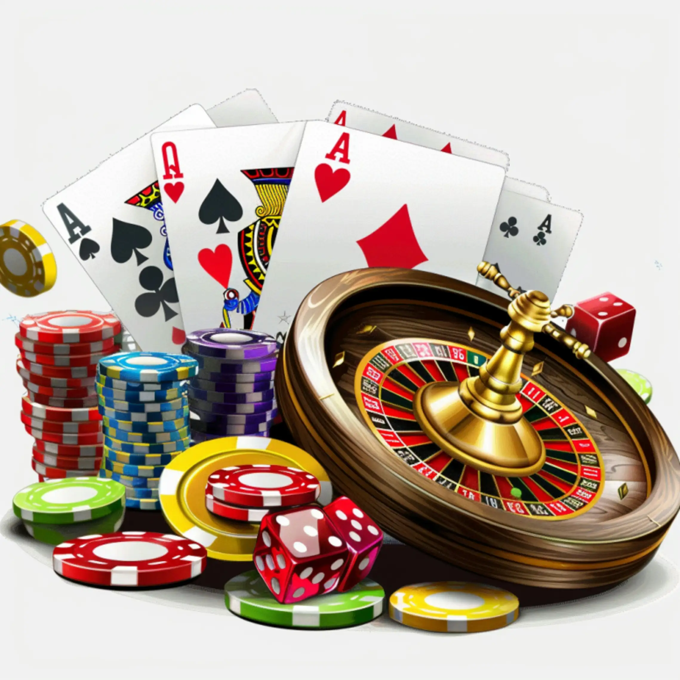 Rulett med spillekort, terninger og casinosjetonger