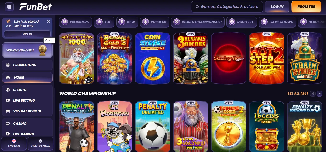 Funbet Casino med spilleautomater og casinospill