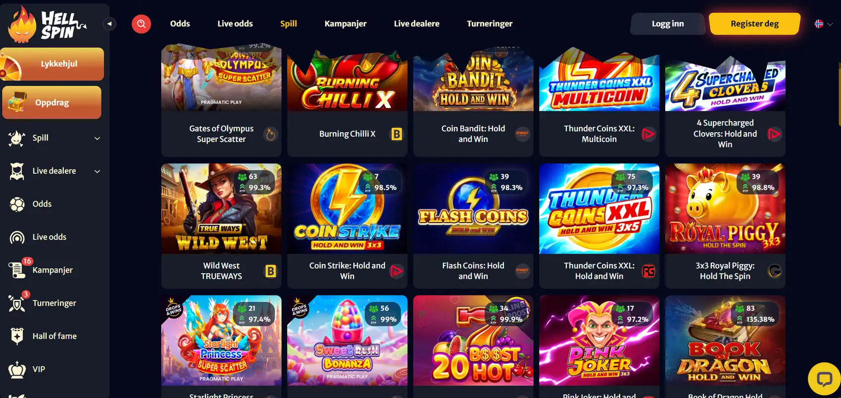 HellSpin Casino med et stort utvalg spilleautomater