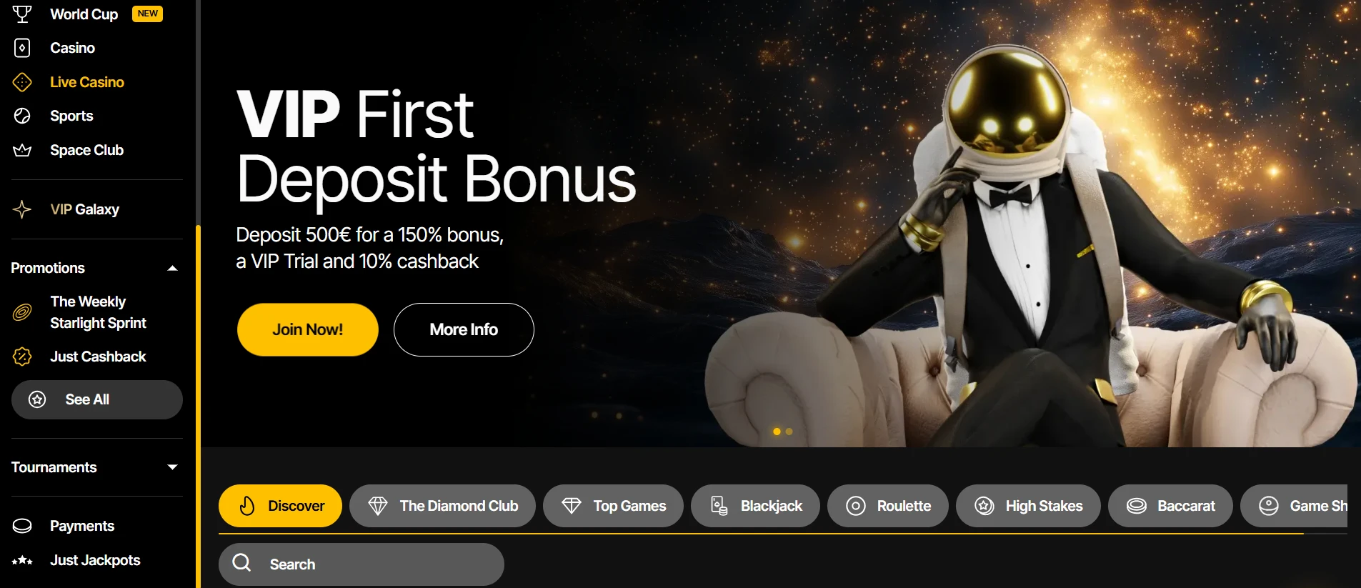 Just Casino med VIP-bonus på første innskudd