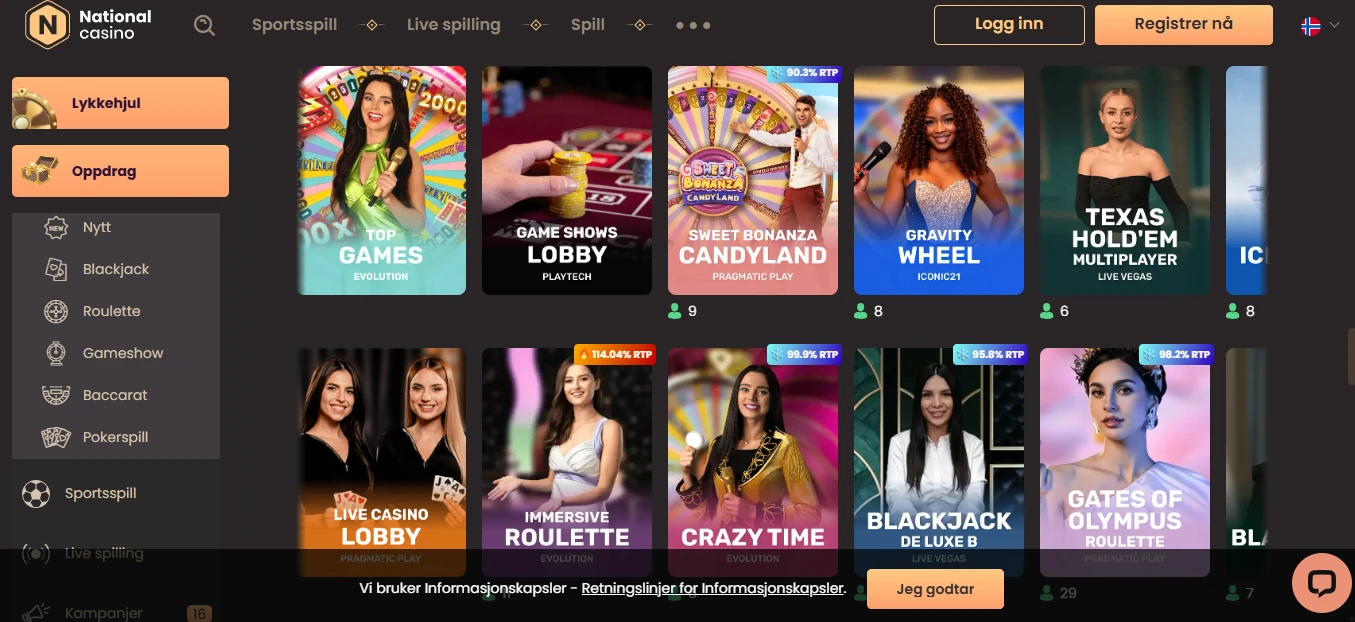 National Casino med live casino og bordspill