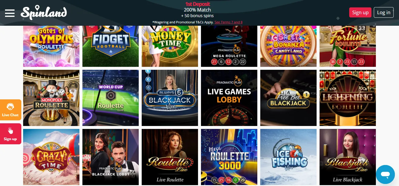 Spinlander Casino med spilleautomater og live spill