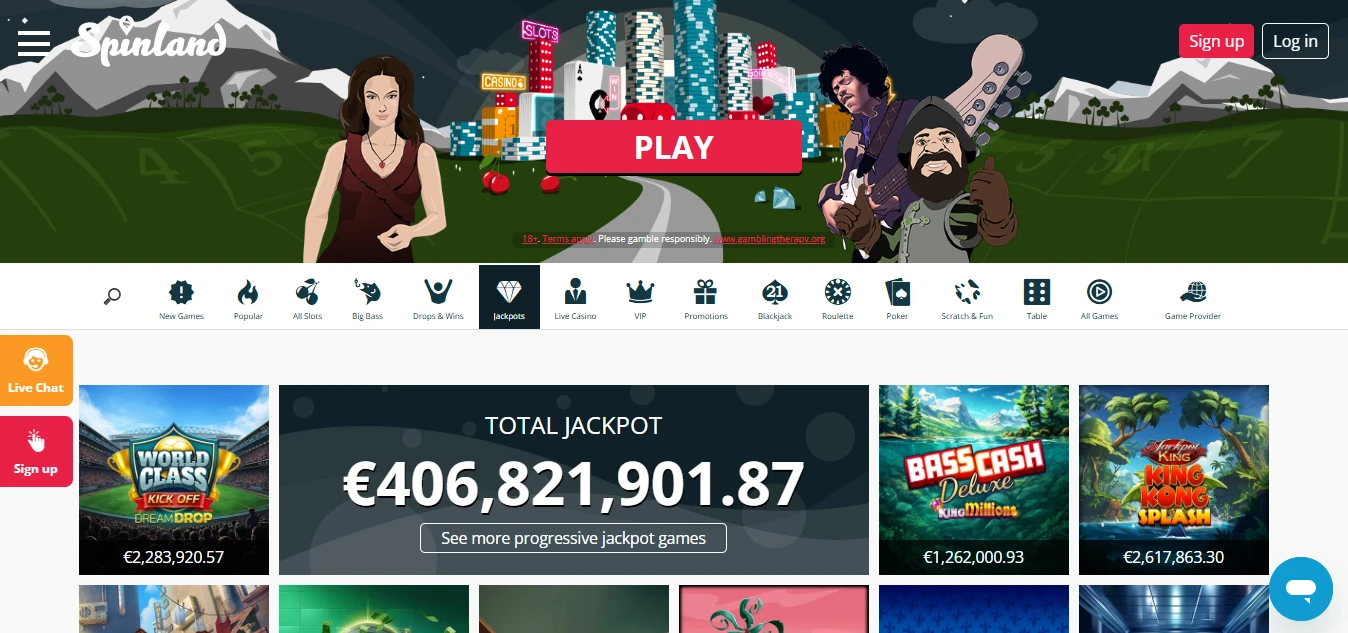 Spinlander Casino med jackpot og utvalgte casinospill