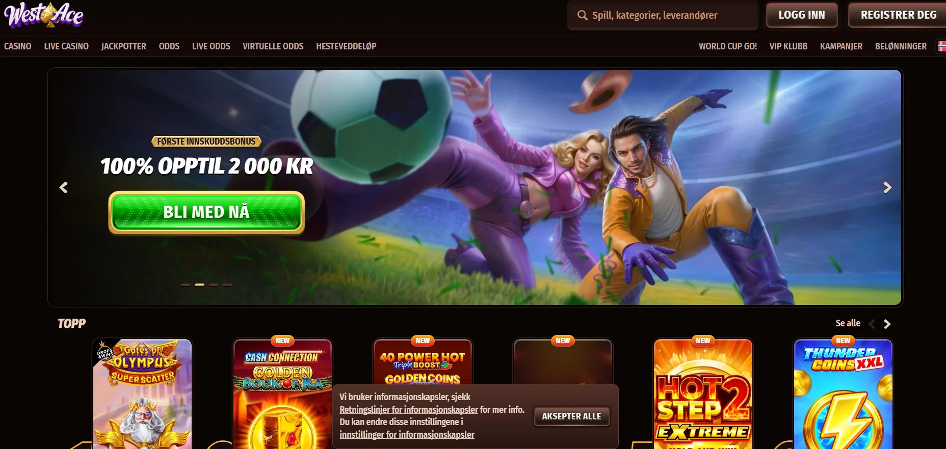 Westace Casino med velkomstbonus og spilleautomater