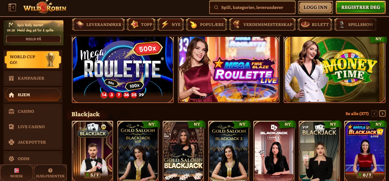 WildRobin Casino med rulett, blackjack og live spill